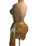 Golden Mirage Sequin Corset Dress – Strapless Metallic Party Dress