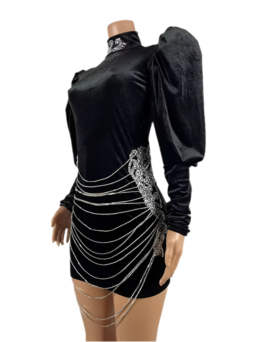 Midnight Majesty Rhinestone Velvet Dress