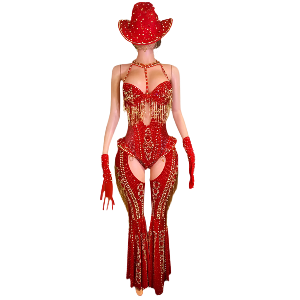 Rodeo Royalty Rhinestone Cutout Set – Red Two-Piece Performance Outfit
