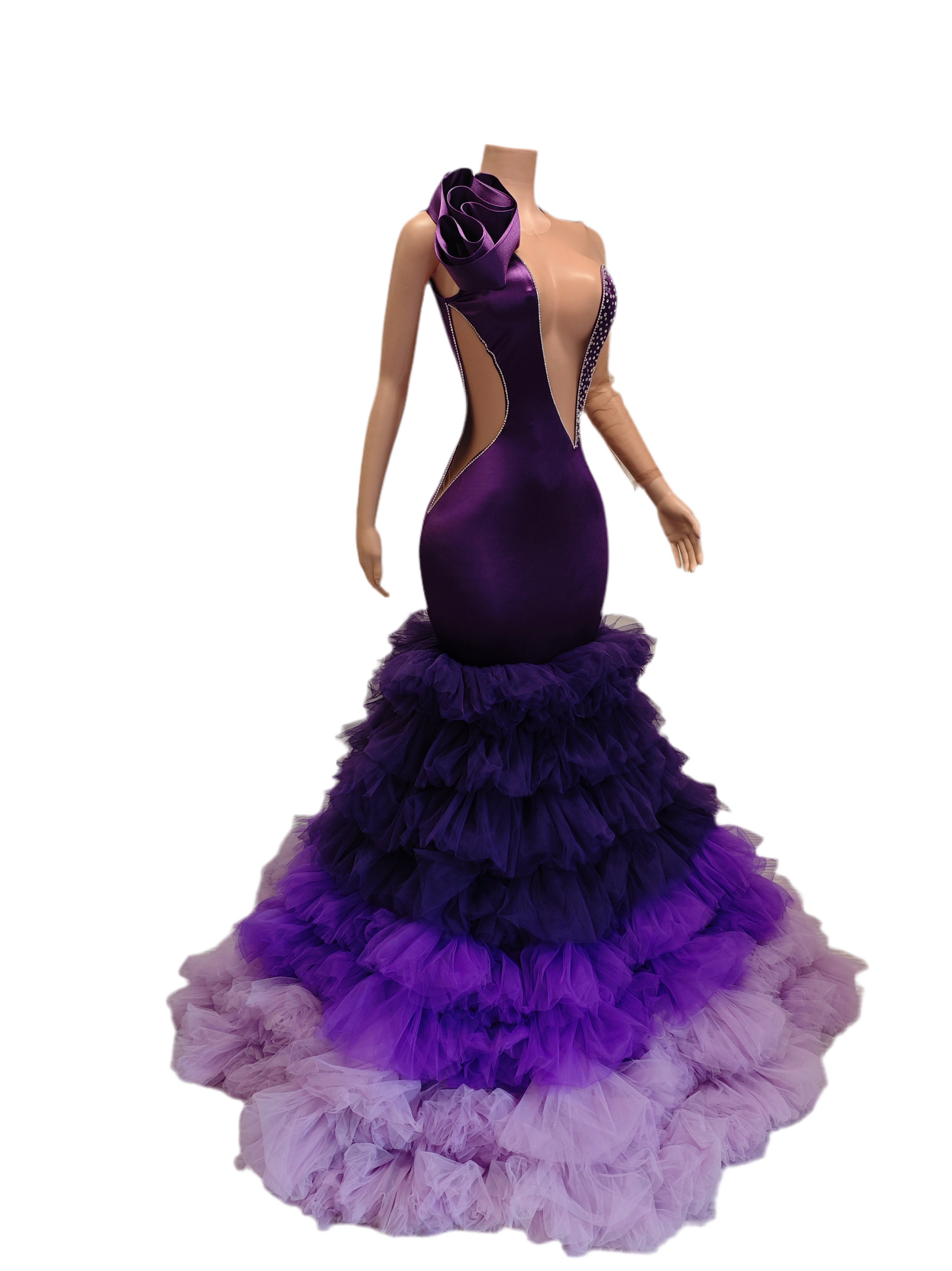 Midnight Amethyst Ruffle Gown – Ombré Purple Layered Prom & Gala Dress