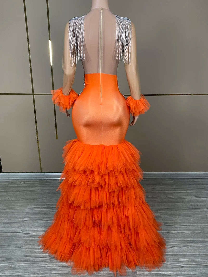 Tangerine Crystal Luxe Gown – Orange Rhinestone Prom & Gala Dress