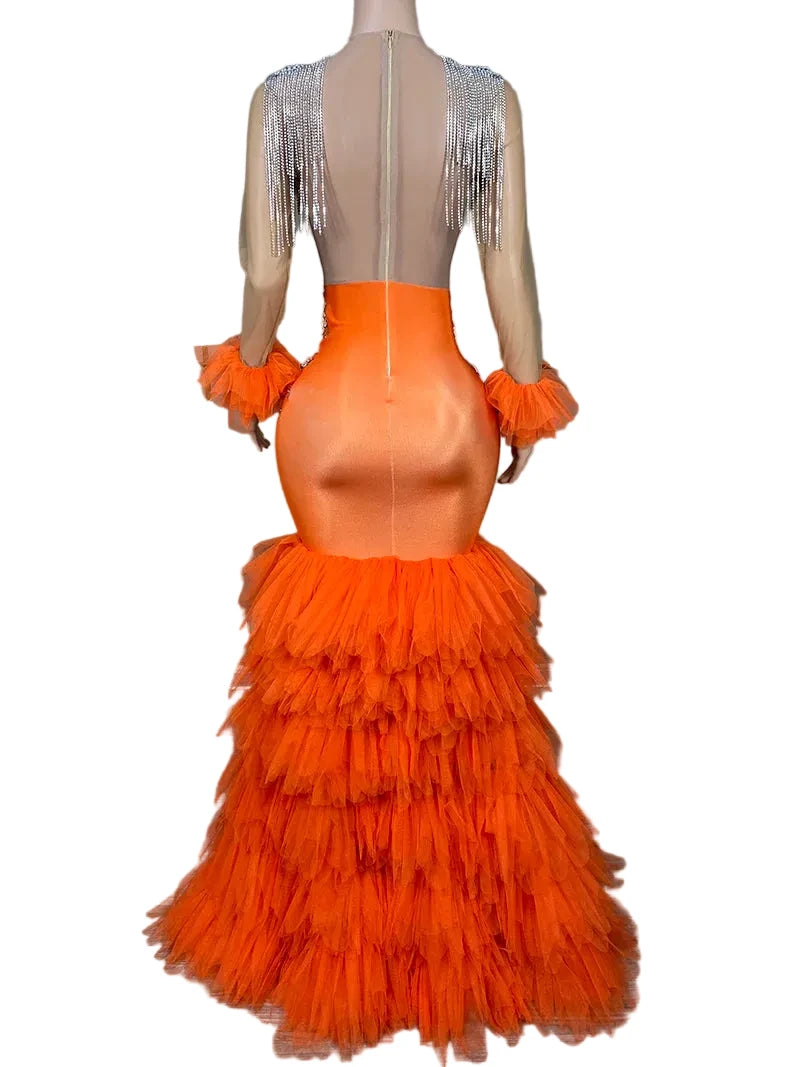 Tangerine Crystal Luxe Gown – Orange Rhinestone Prom & Gala Dress