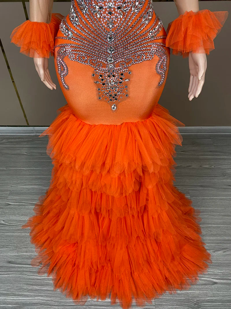 Tangerine Crystal Luxe Gown – Orange Rhinestone Prom & Gala Dress