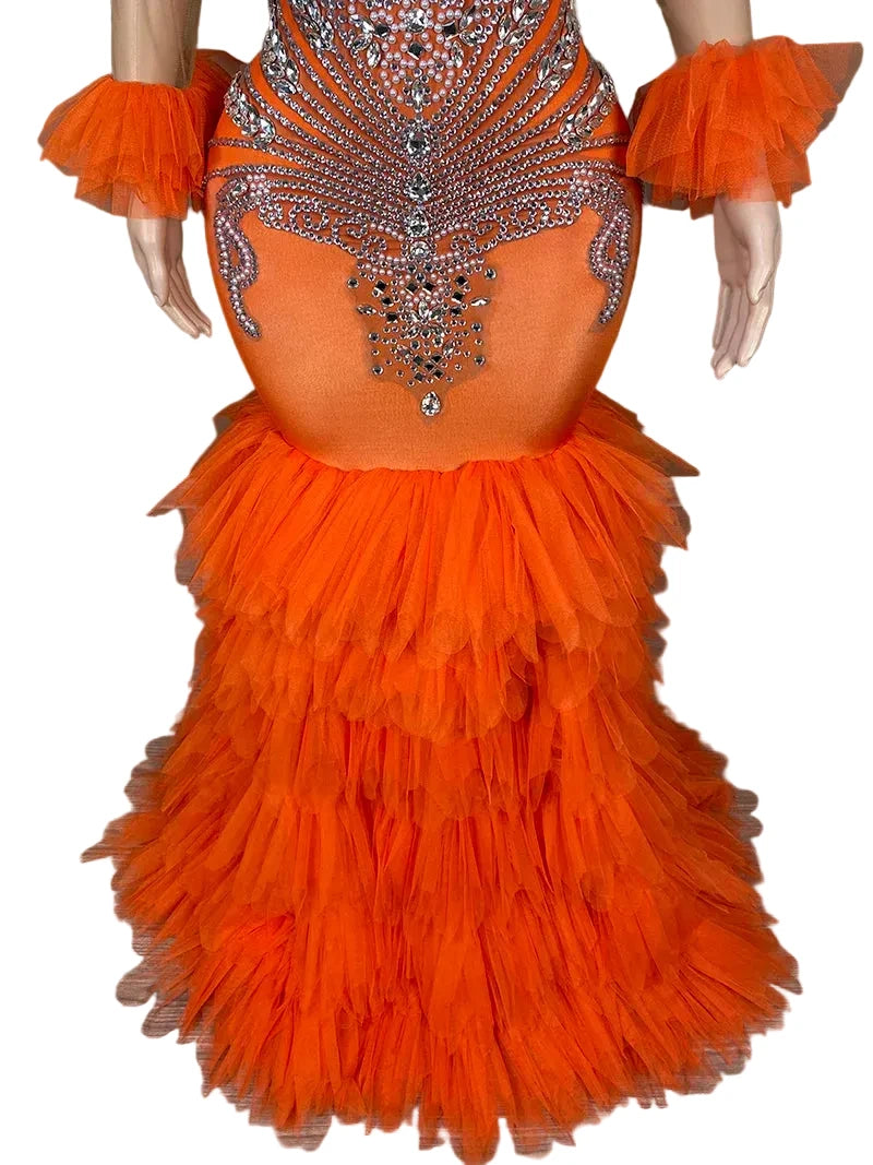 Tangerine Crystal Luxe Gown – Orange Rhinestone Prom & Gala Dress