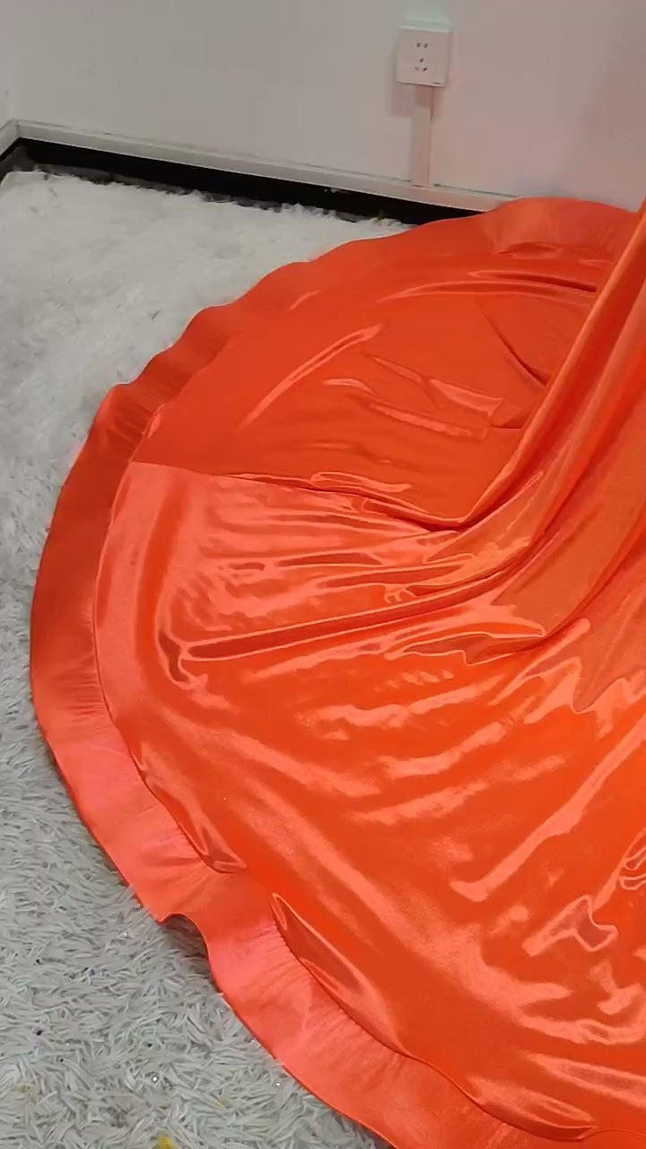 Neon Orange Gold Chain Mermaid Gown – Luxury Crystal Evening Dress